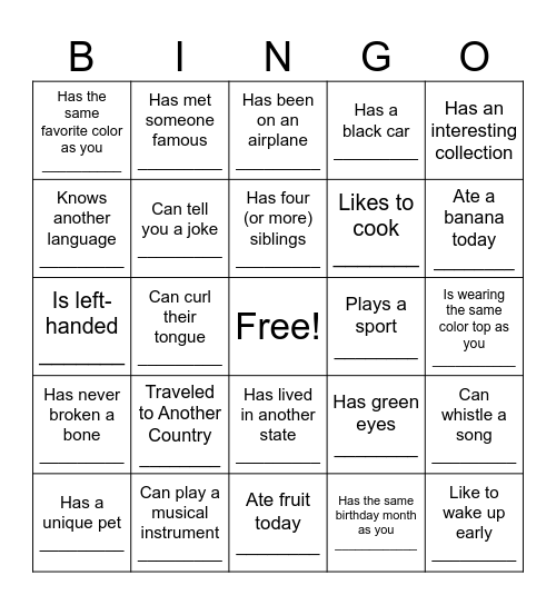 Find Someone Who... Bingo Card