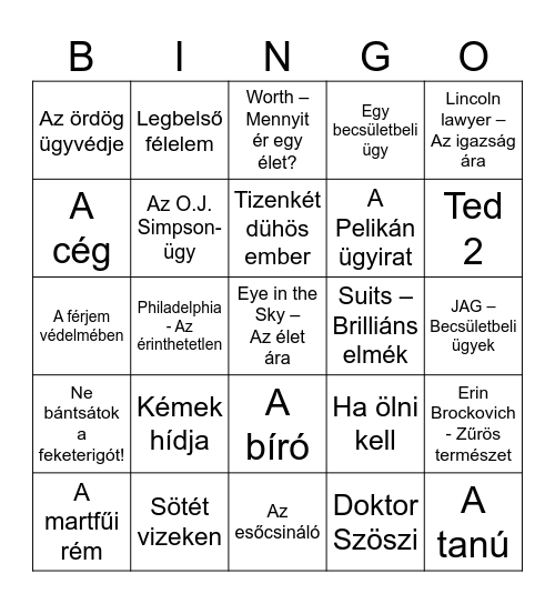 Jog a filmekben Bingo Card