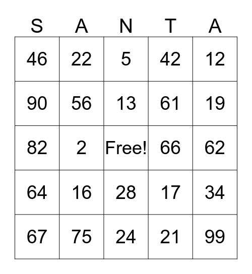 SANTA BINGO Card