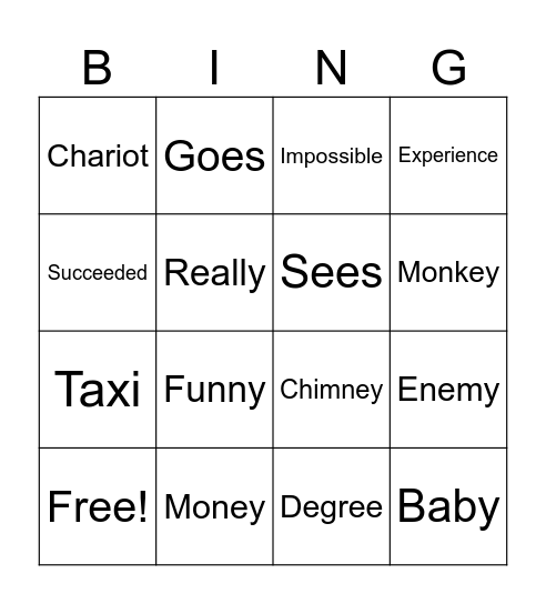 Spelling Bingo Card