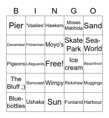 Durban Beach Bingo Card