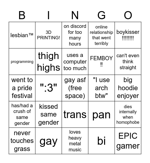 gay bingo Card