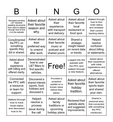 Quality Touch Calls Bingo Card