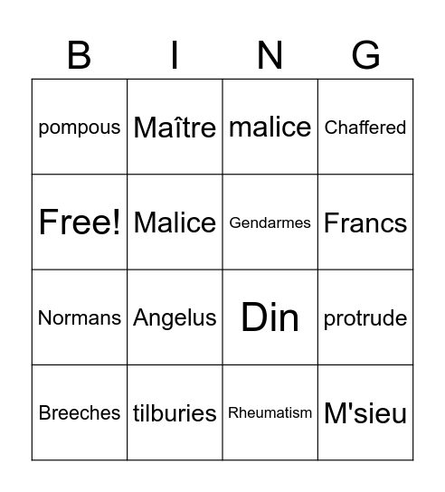 Unit 5 Bingo Card