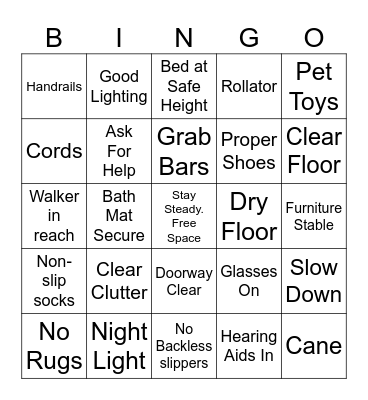 Safe Home, Safe you! Bingo Card