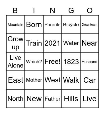 Sharing Background Information Bingo Card