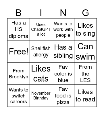 Hello to Hire BINGO Card