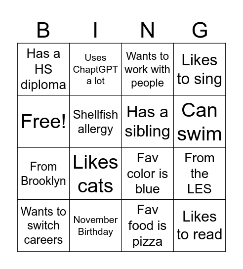 Hello to Hire BINGO Card