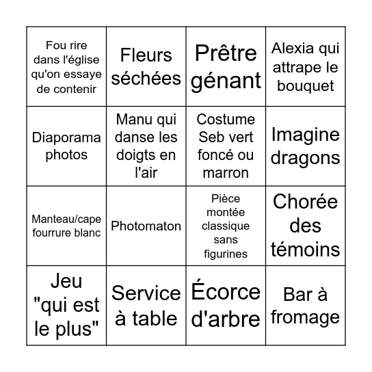Mariage Sanda et Seb Bingo Card
