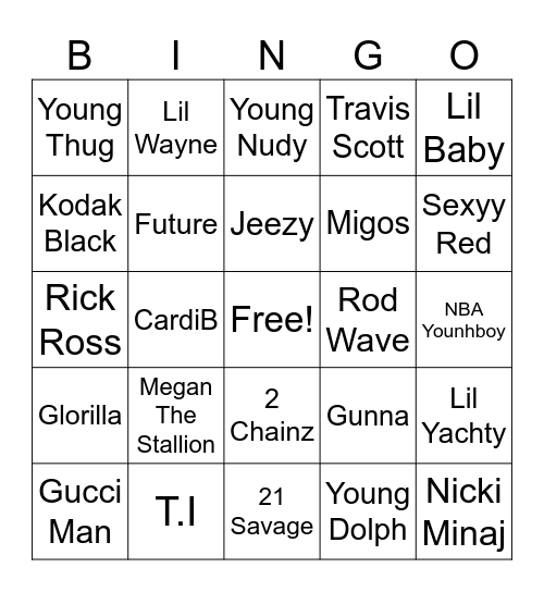 Trap Music Bingo Card