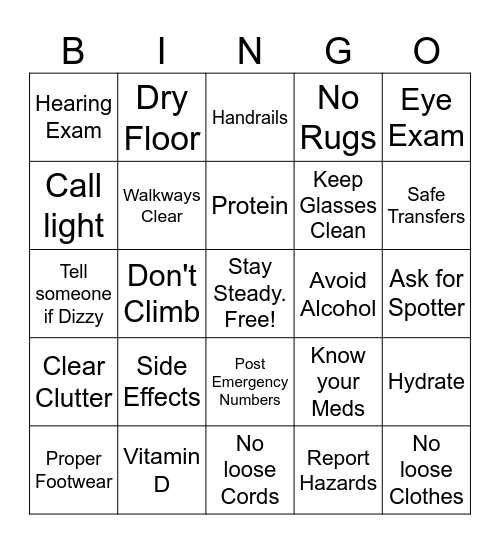 Smart Choices Bingo Card