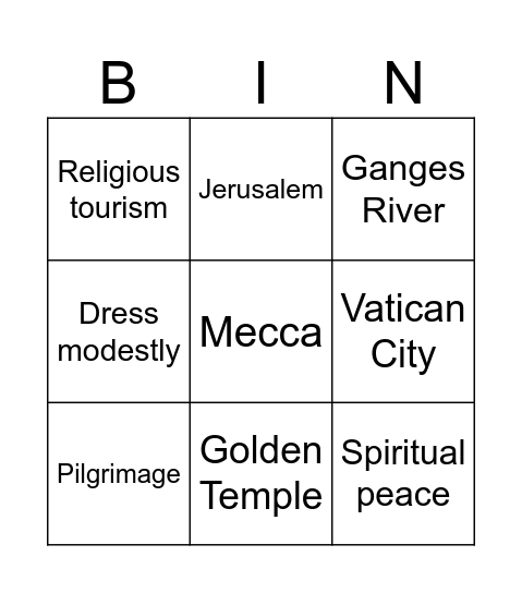 Religious tourism BINGO Card