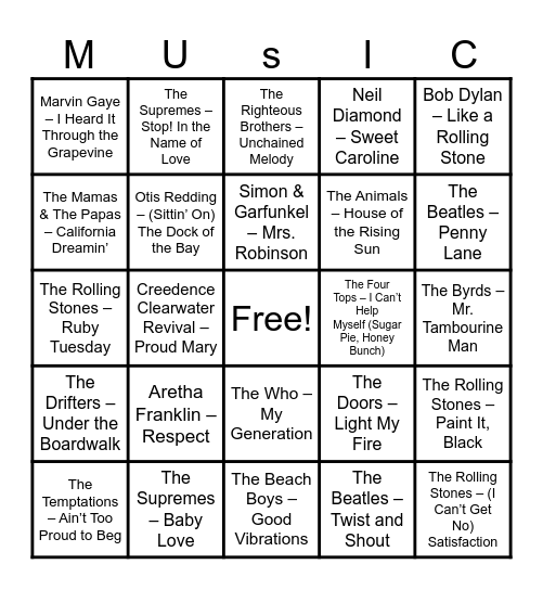 Music Bingo Card