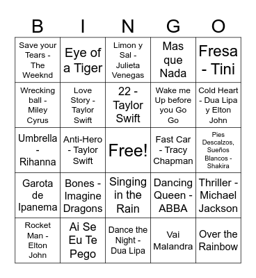 BEON Musical Bingo Card
