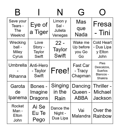 BEON Musical Bingo Card