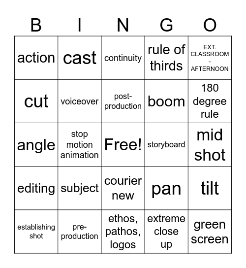 Filmmaking Bingo Card