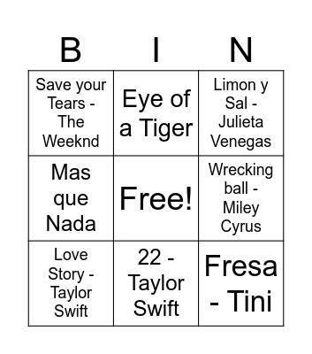 BEON Musical Bingo Card
