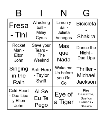 BEON Musical Bingo Card