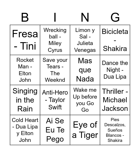 BEON Musical Bingo Card