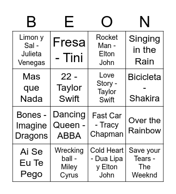 BEON Musical Bingo Card