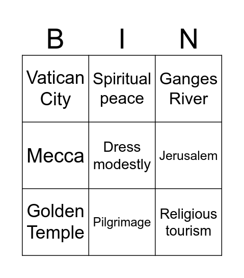 Religious tourism BINGO Card