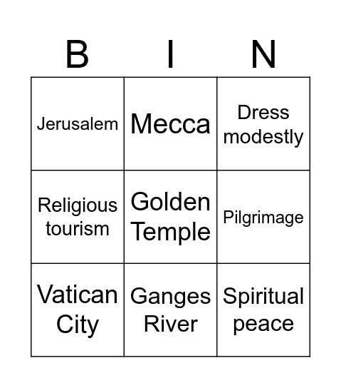 Religious tourism BINGO Card