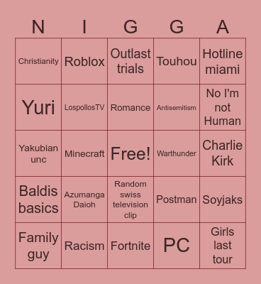 Nigwad Bingo Card
