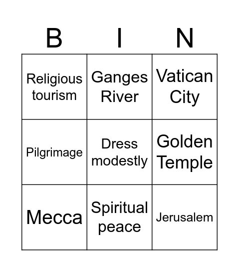 Religious tourism BINGO Card