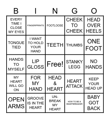SUMMIT EVENTS BINGO - SONGS WITH BODY PARTS IN THE TITLE Bingo Card