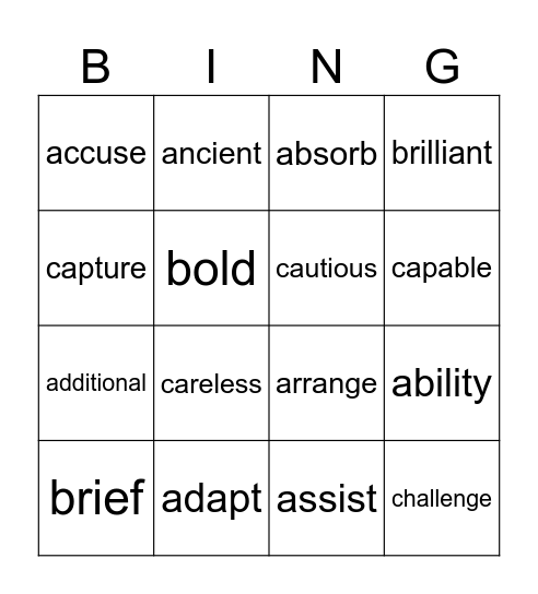 Vocabulary Bingo Card