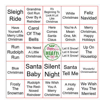 Holiday Music Bingo Card