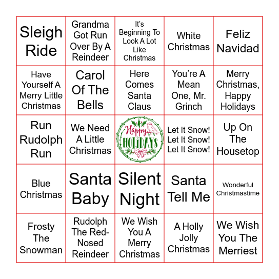 Holiday Music Bingo Card