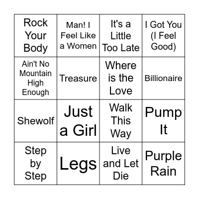 Super Bowl Halftime Shows Bingo Card