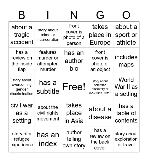 Narrative Nonfiction BINGO Card