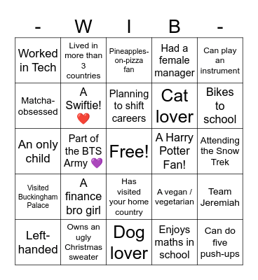 WiB Away-Day Bingo Card