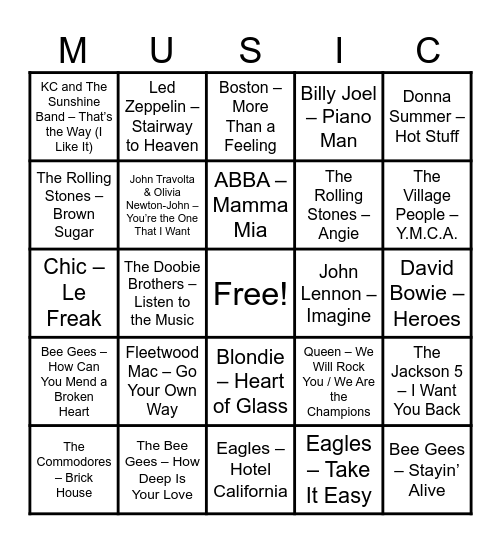MUSIC BINGO R3 Bingo Card