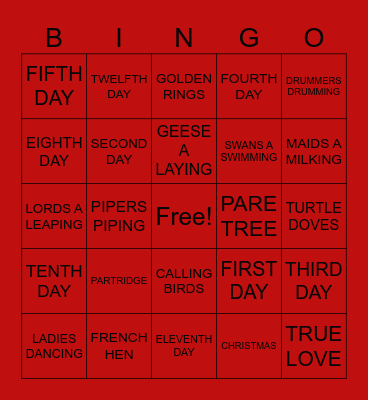 12 DAYS OF CHRISTMAS BINGO Card