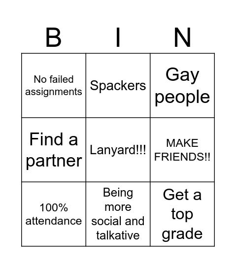 college Bingo Card