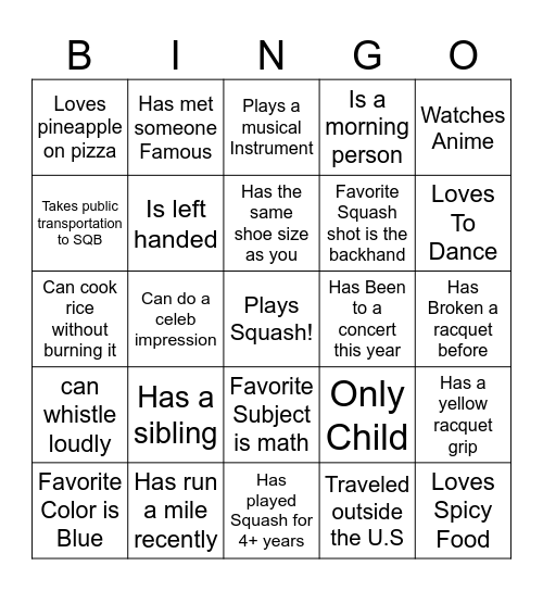 SQB Bingo Card