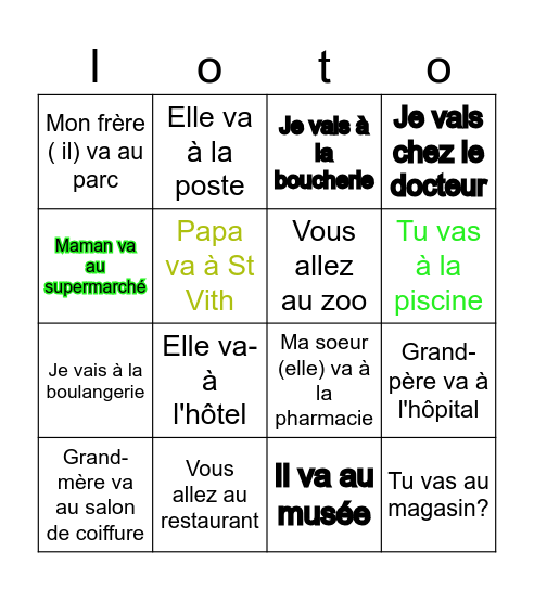 Je vais... Bingo Card
