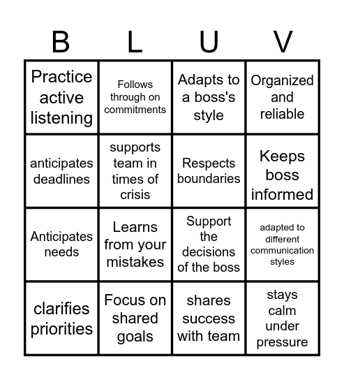 Managing Up Bingo Card