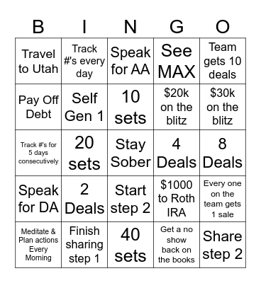 November Goals Bingo Card