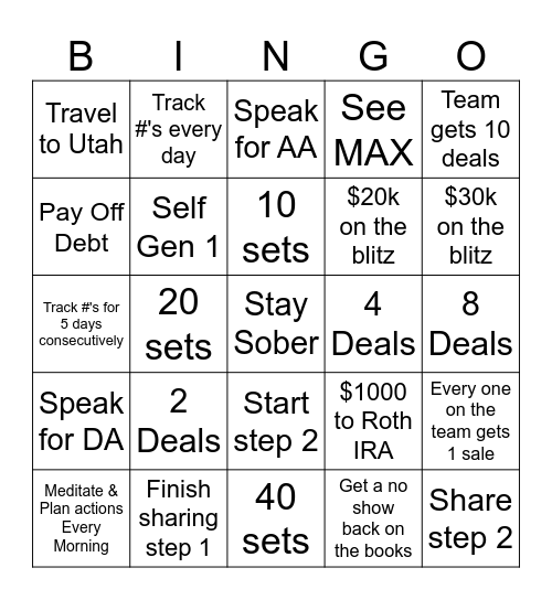 November Goals Bingo Card