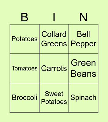 Fruits and Vegetables Bingo Card