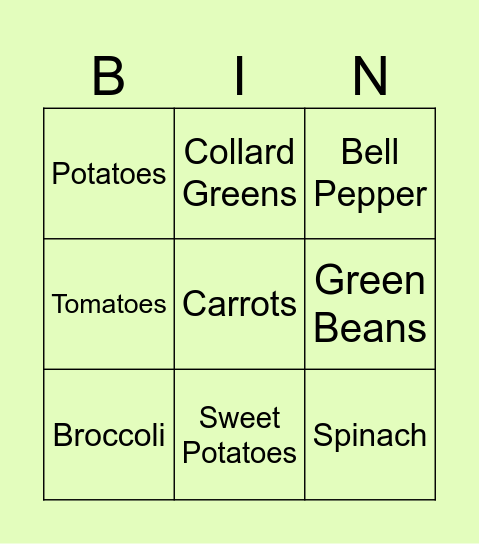 Fruits and Vegetables Bingo Card