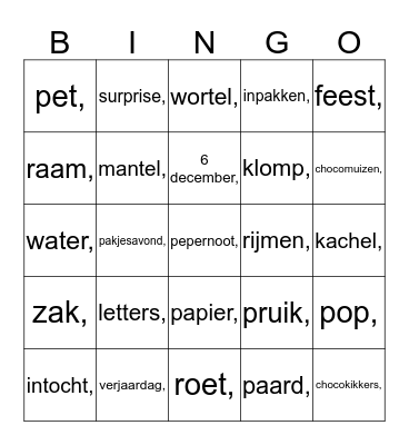 Sinterklaas bingo Card
