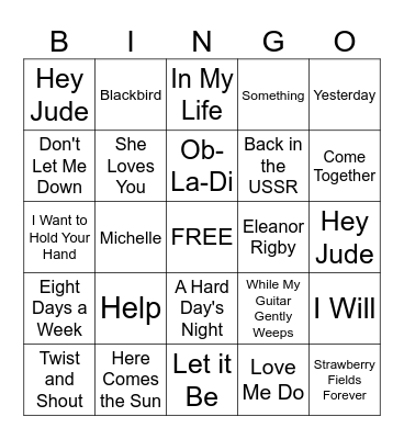 Musical Bingo Card