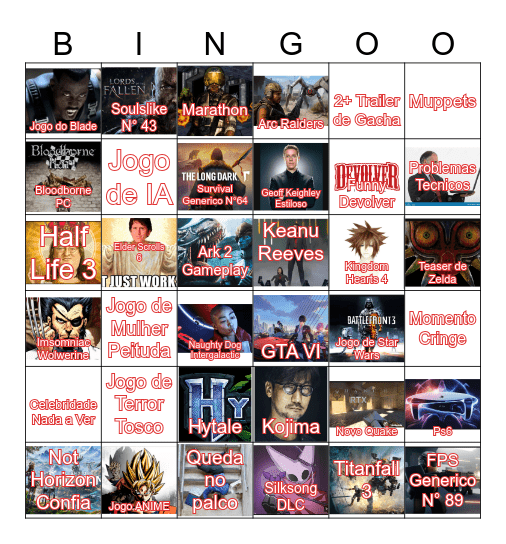 Game Awards Bingo Card