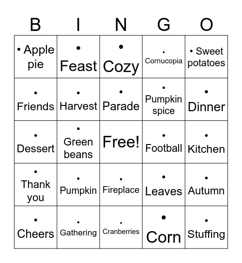 Thanksgiving Bingo Card