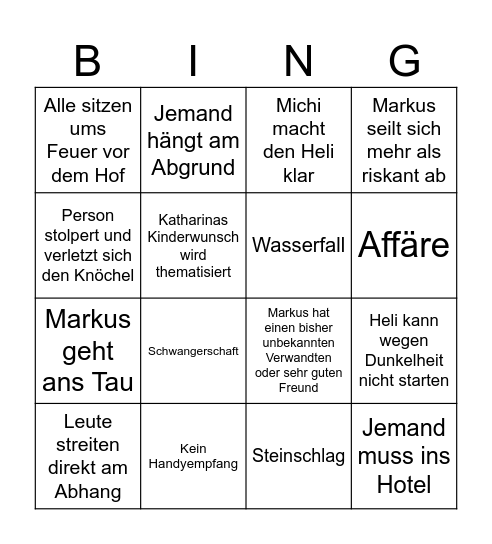 Bergretter Bingo Card